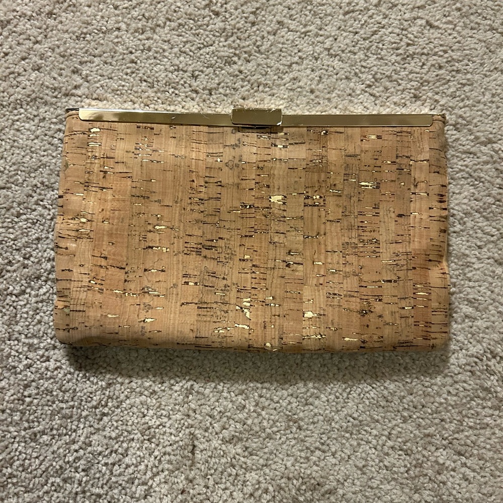 J.Crew Cork Clutch Purse with Gold Flecks and Metallic Trim Clasp